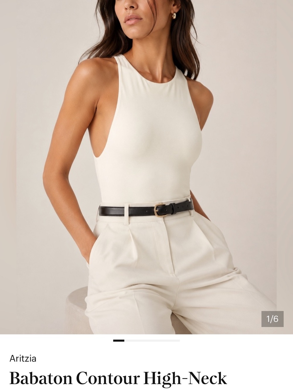 Aritzia Babaton High-Neck Contour Tank Top in Cream